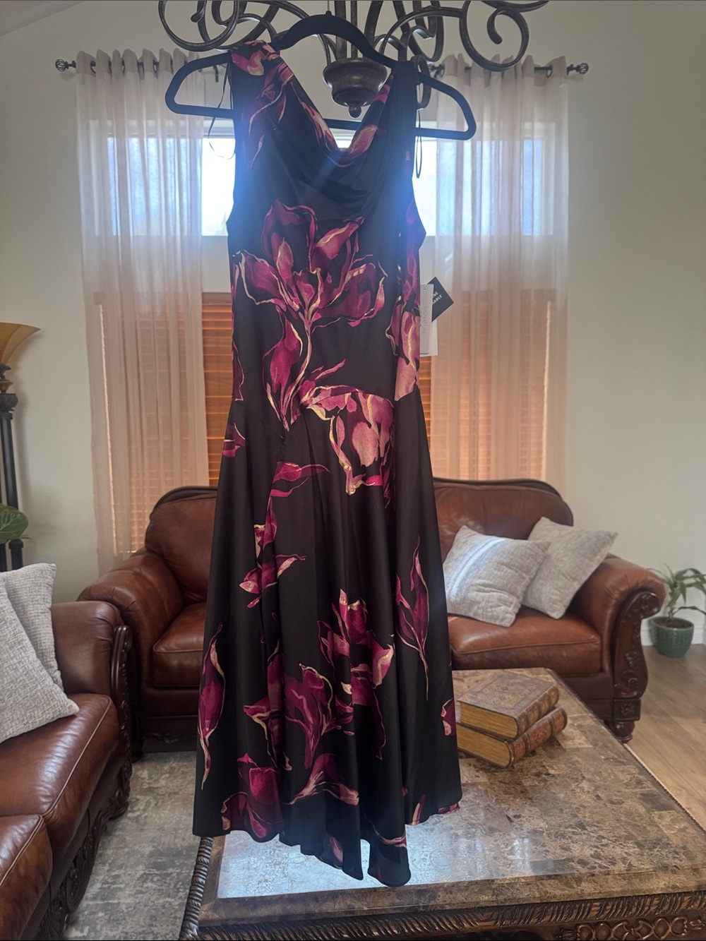 Signature by Robbie Bee Black Maxi Dress with Pink Floral Print